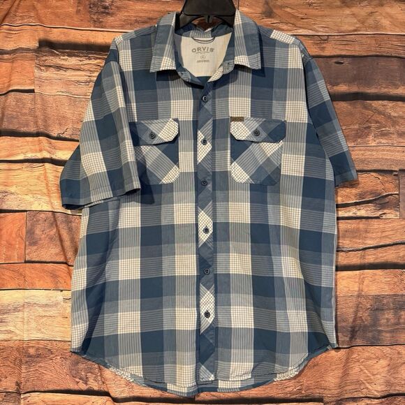 Orvis Classic Shirt XL Men’s Blue Plaid Short Sleeve Button Up Hiking Outdoor - Picture 1 of 8